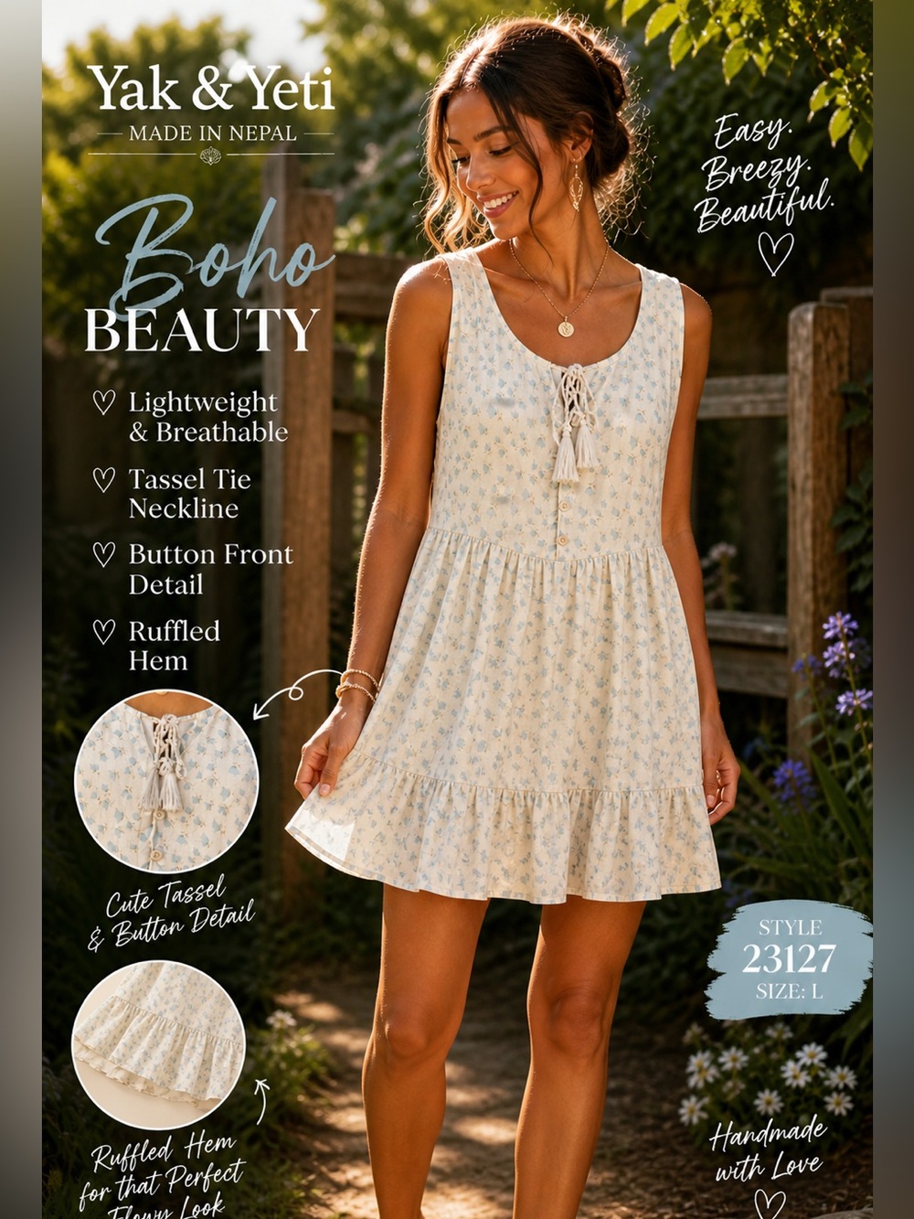 Yak & Yeti Floral Ruffle Hem Dress – Size L, NWT